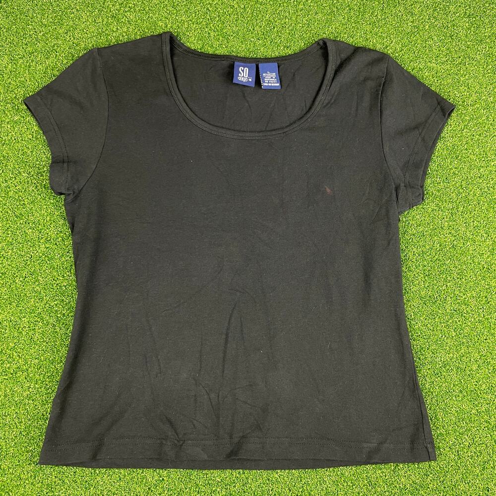 Vintage SO GSJC Plain Black Short Sleeve Stretch Casual T-Shirt Sz L